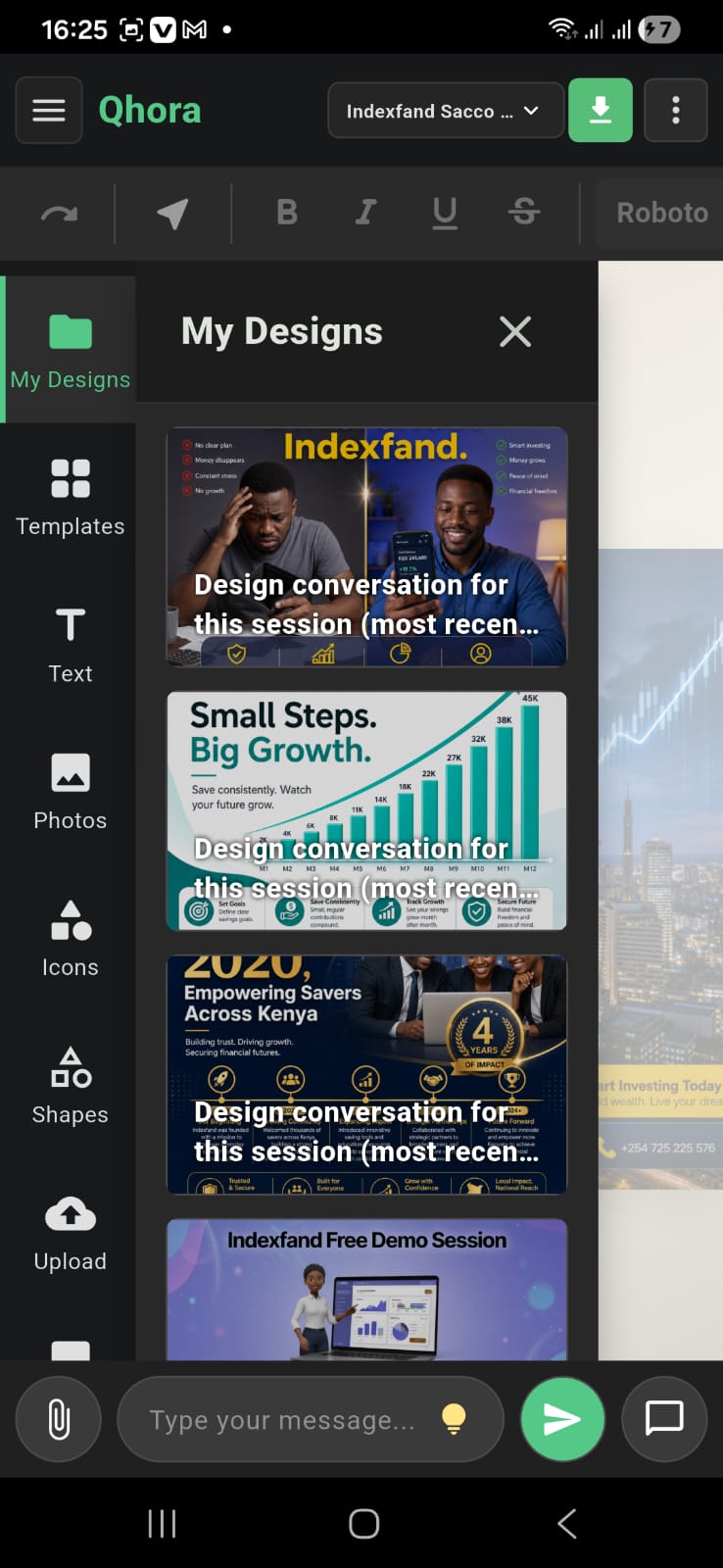 Qhora mobile app home screen